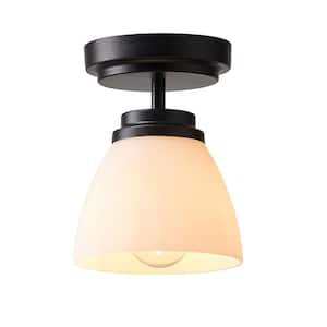 Industrial Farmhouse 6 in. 1-Light Indoor Black Semi-Flush Mount Ceiling Light with Glass Shade