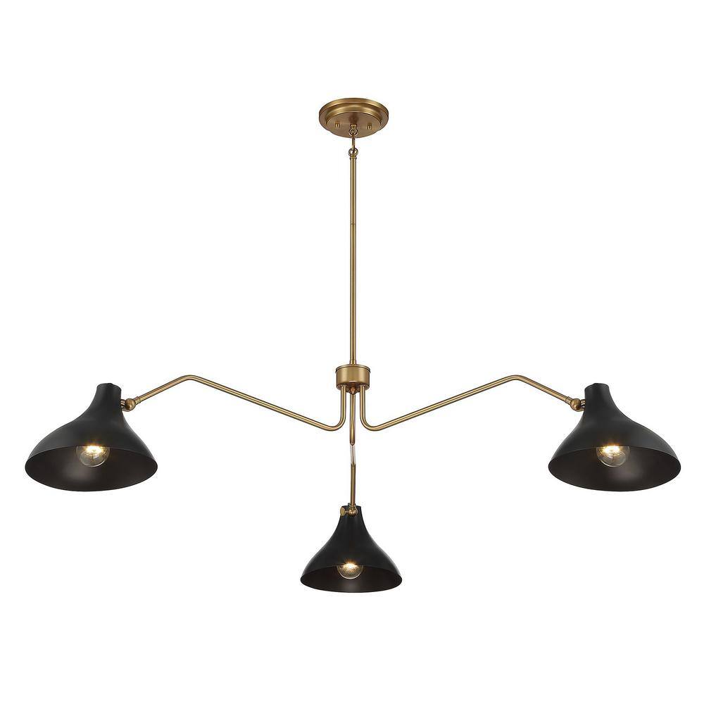 Vintage-Inspired Matte Black and Natural Brass 3-Light Pendant
