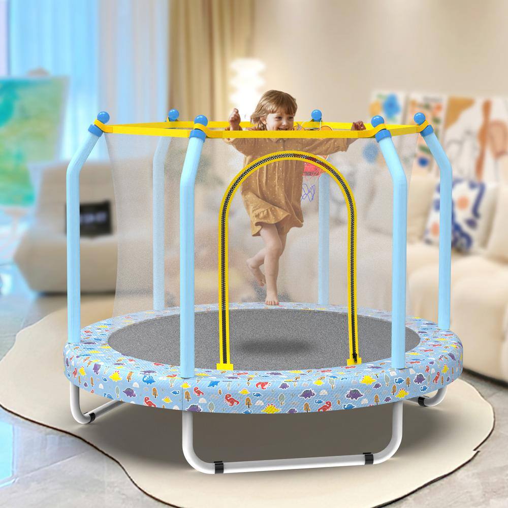 55'' Blue Round Kids' Trampoline with Enclosure Net