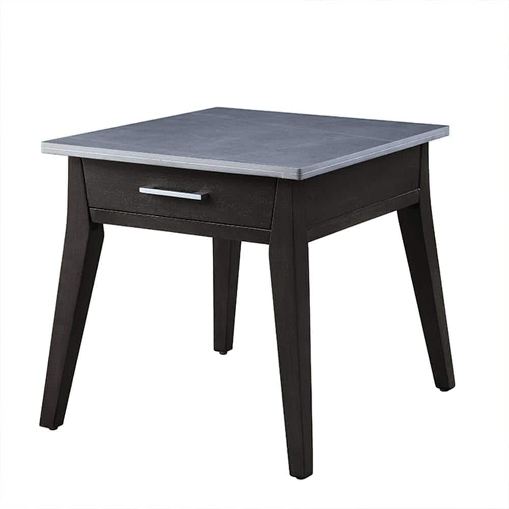 Acme Furniture Zemocryss 28 in. Dark Brown Rectangle Marble End Table with Drawer