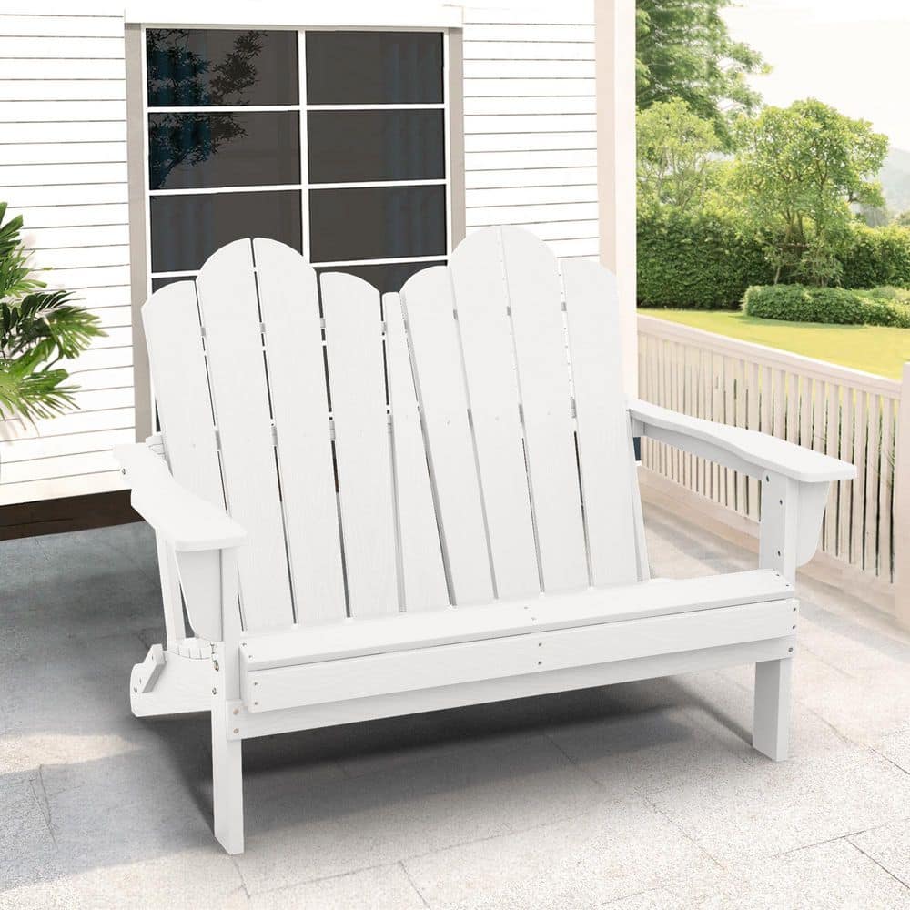 JEAREY Classic White Plastic Adirondack Chair 2-Person Outdoor