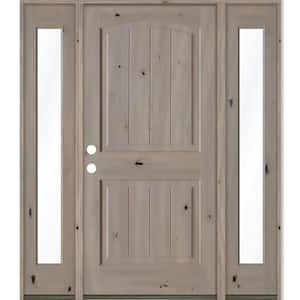 58 in. x 80 in. Rustic knotty alder Sidelite 2 Panel Right-Hand/Inswing Clear Glass Grey Stain Wood Prehung Front Door