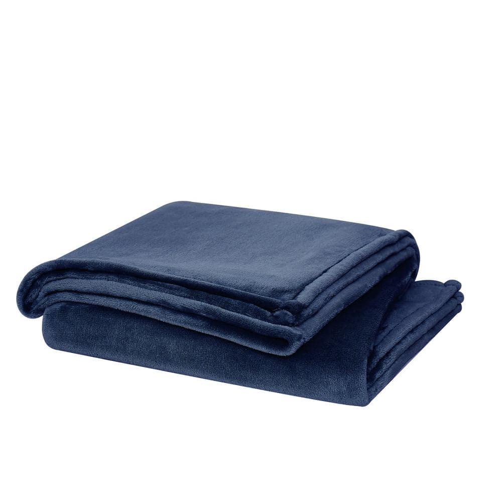 Dark Blue Faux Fur Knitted Machine Washable Throw Blanket