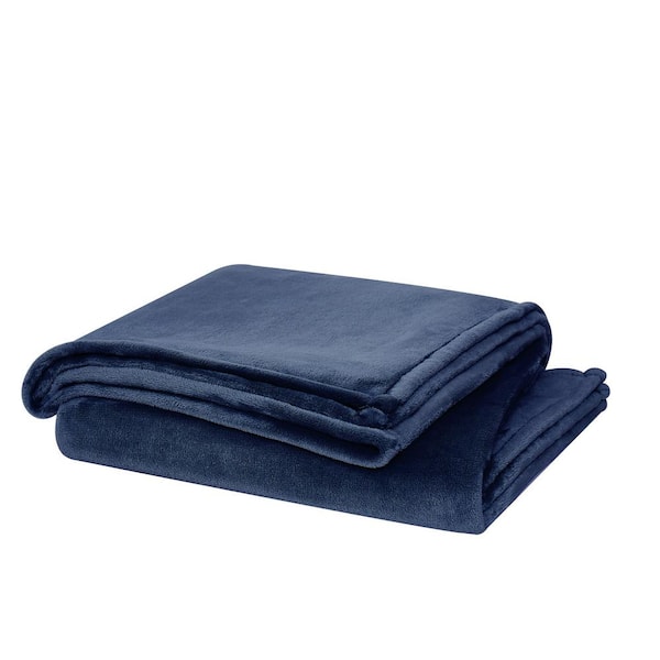 Cannon Solid Plush Dark Blue Polyester 60 in. x 80 in. Throw Blanket  TH4389DB80-9100 - The Home Depot