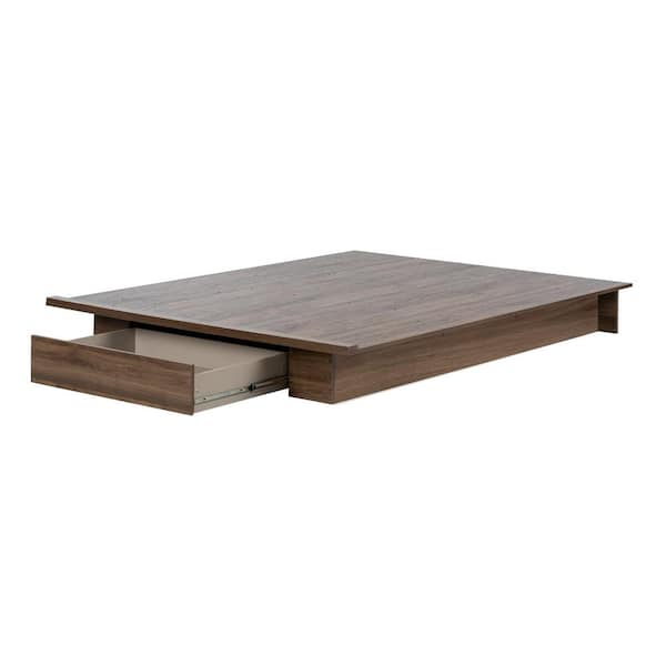 South Shore Lensky Brown Particle Board Frame Queen Platform Bed with Drawer