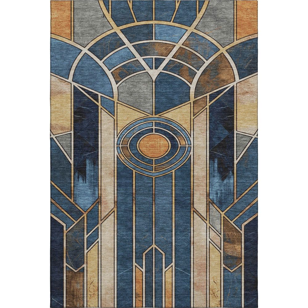 Mayfield Premium Machine Washable Abstract AMF2176 Blue 3 ft. x 5 ft. Area Rug price history on PriceWatchPro
