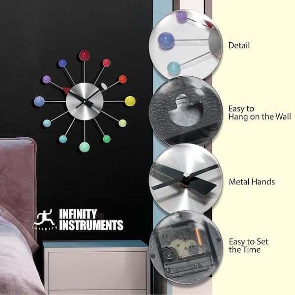 Infinity Instruments Orb Spoke Rainbow Aluminum Wall Clock, 15 in