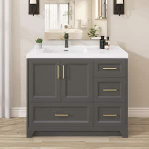 42 in. W x 22 in. D x 36 in. H Bathroom Vanity Single Sink Freestanding Bath Vanity Cabinet in Gray with White Resin Top