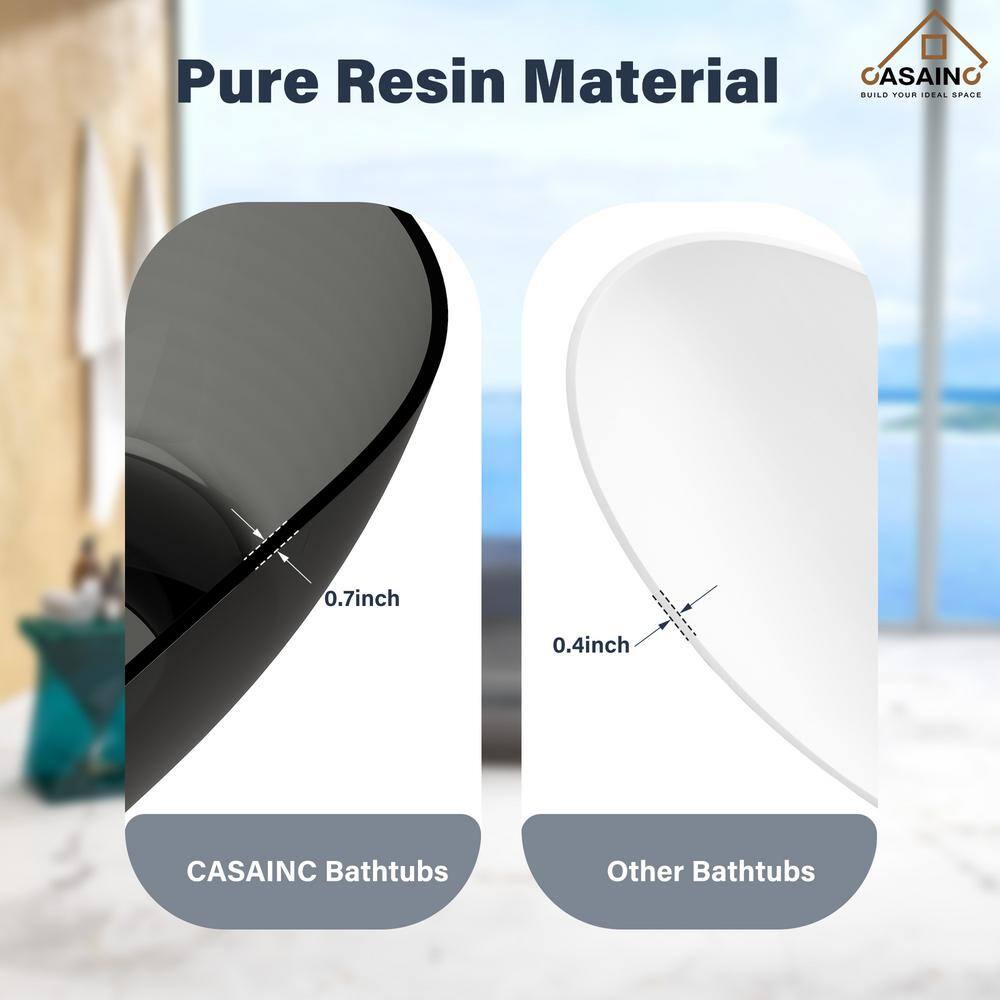 69'' Black Transparent Resin Freestanding Soaking Bathtub