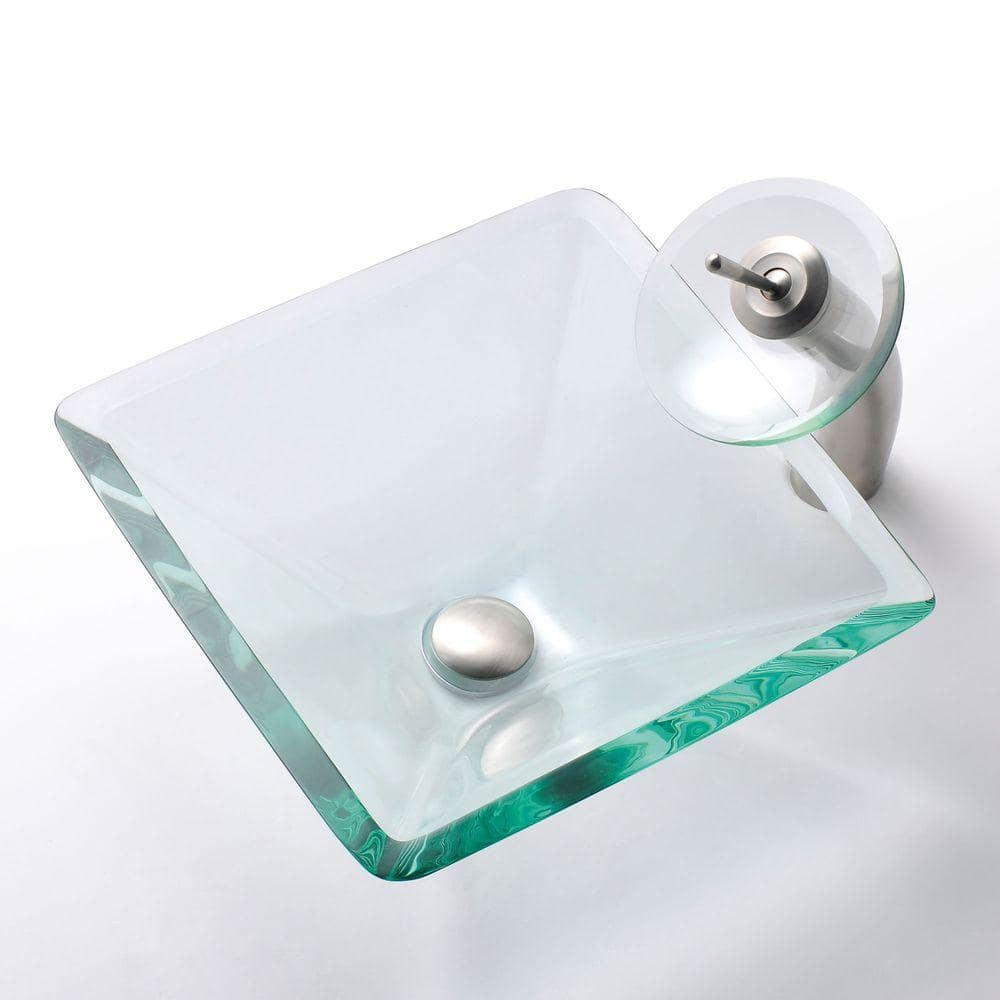 Clear Square Glass Above-Counter Vessel Sink