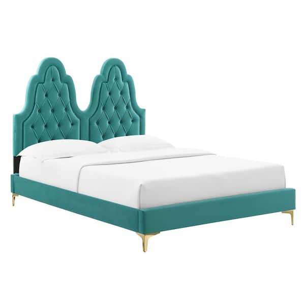 MODWAY Alexandria Teal Tufted Performance Velvet King Platform Bed