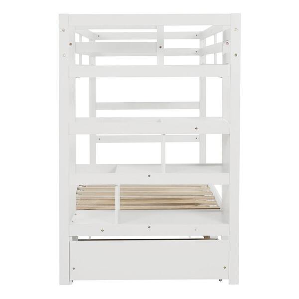 Twin Over Twin/King (Irregular King Size) Bunk Bed with Twin Size Trundle, Extendable Bunk Bed - White