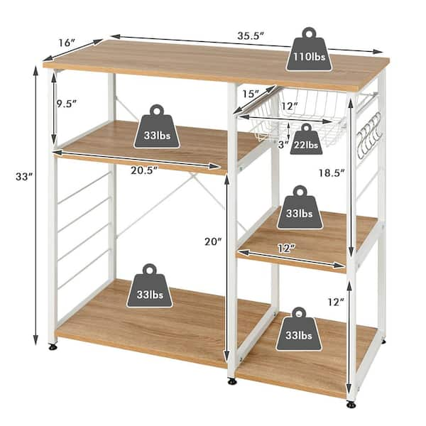 FUFU&GAGA Light Brown 5-plus Shelves Wood 35.4 in. W Baker's Rack Corner  Storage Shelf Unit Kitchen Organizer Rack KF260087-01-c - The Home Depot