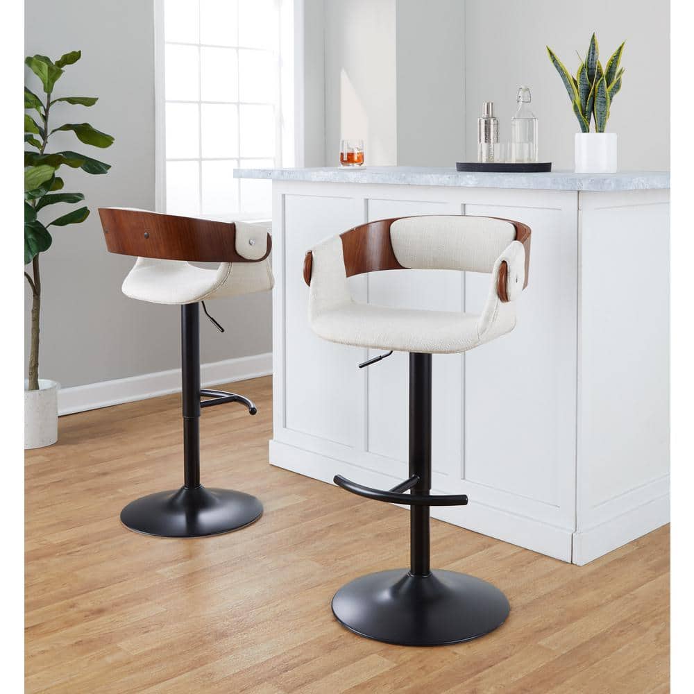 Set of 2 Adjustable Walnut and Cream Swivel Barstools