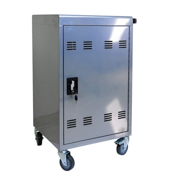 21 in. W Silver Metal Removable Portable Rechargeable Storage Tool Box with Power Outlet