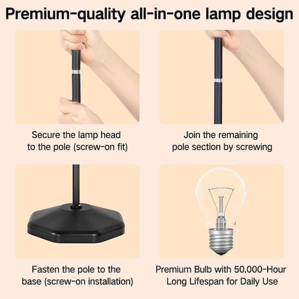 BICIK 72 in. Black LED Floor Lamp Adjustable Rotatable Standing