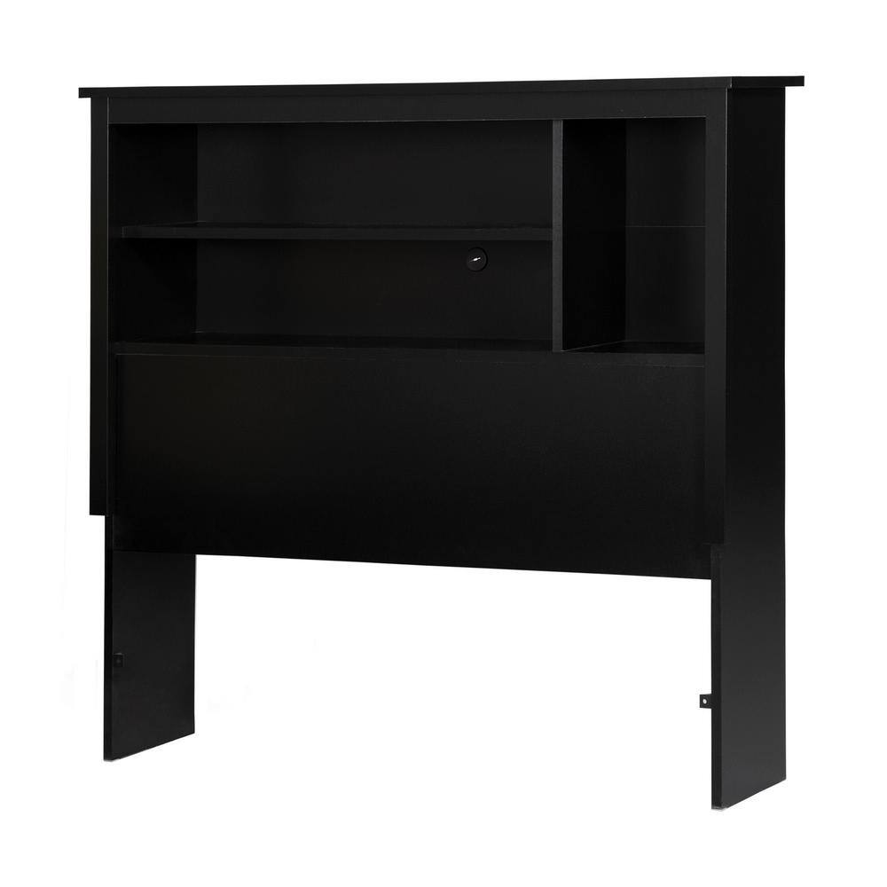 Twin Black Wood Headboard with Storage Shelves
