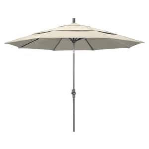 11 ft. Hammertone Grey Aluminum Market Patio Umbrella with Crank Lift in Antique Beige Olefin
