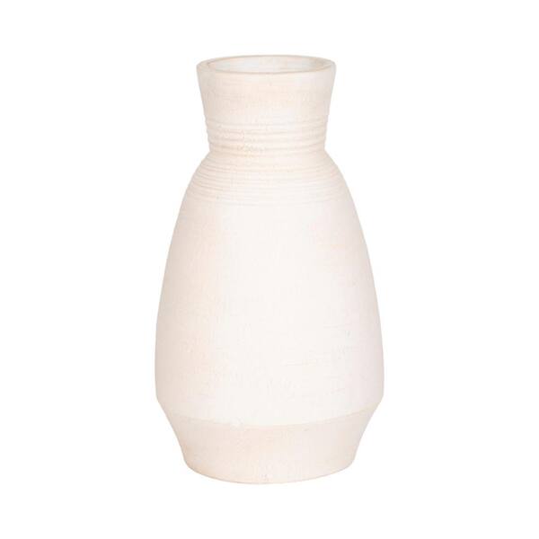Liv & Skye 15 in. Ivory Ceramic with Ring At Neck Decorative Vase