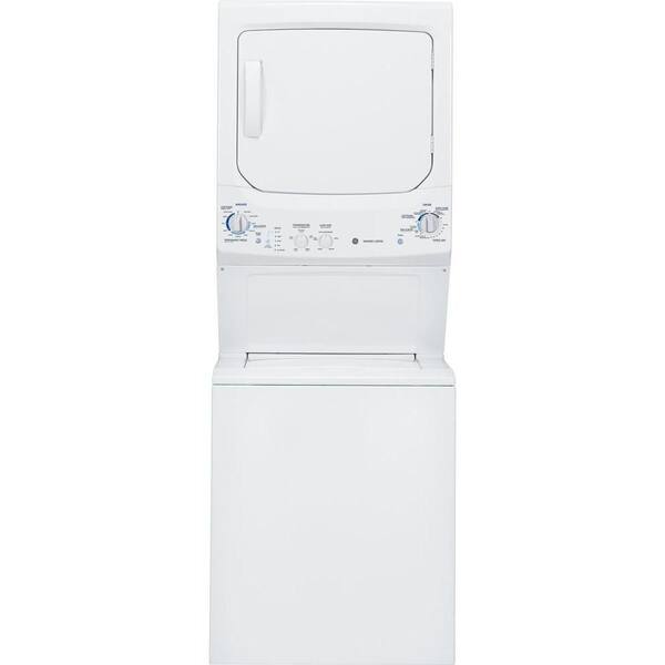GE Unitized Spacemaker 3.4 DOE cu. ft. Stainless Steel Washer and 5.9 cu. ft. Gas Dryer in White