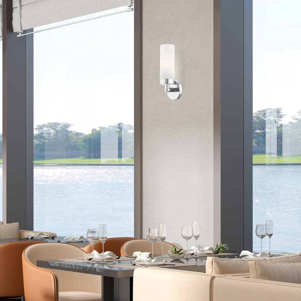 Sleek Urban Aero Chrome Wall Sconce with White Glass Shade