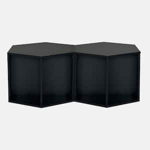 23.62 in. Black Brown Hexagonal MDF Coffee Table End Table Nightstand 2-Pieces