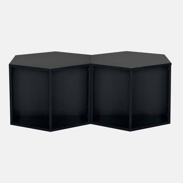 wetiny 23.62 in. Black Brown Hexagonal MDF Coffee Table End Table Nightstand 2-Pieces