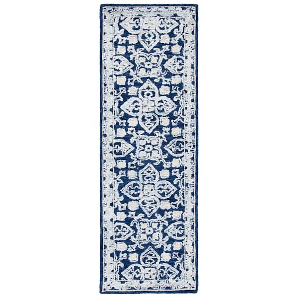 Aspen 2 ft. x 7 ft. Navy/Ivory Diamond Floral Runner Rug