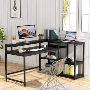 Lanita 55 in. L-shaped Reversible Black Computer Desk with Shelves and Monitor Stand