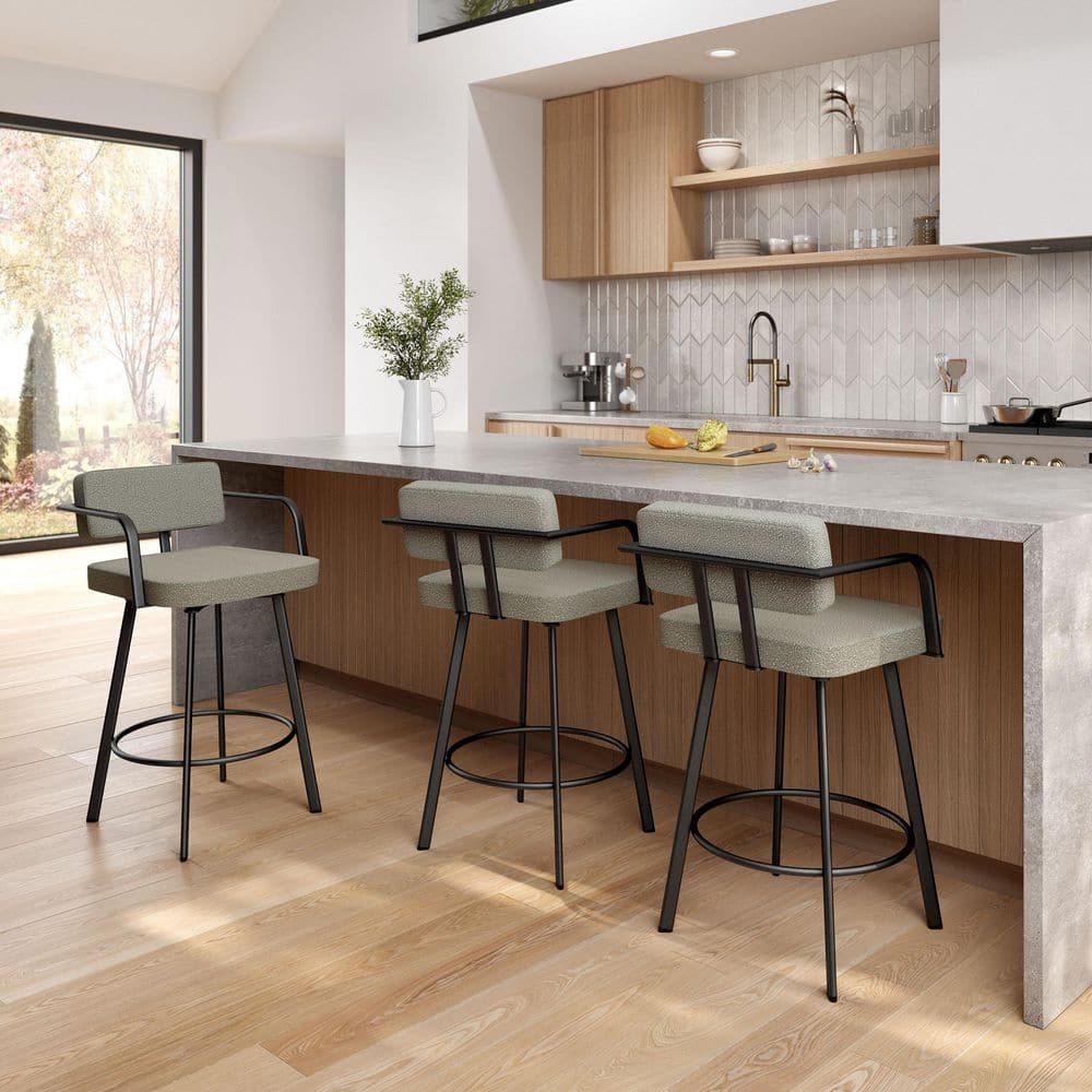 Triana 30.625 in. Light Beige and Grey Boucle Polyester / Black Metal Bar Stool price history on PriceWatchPro