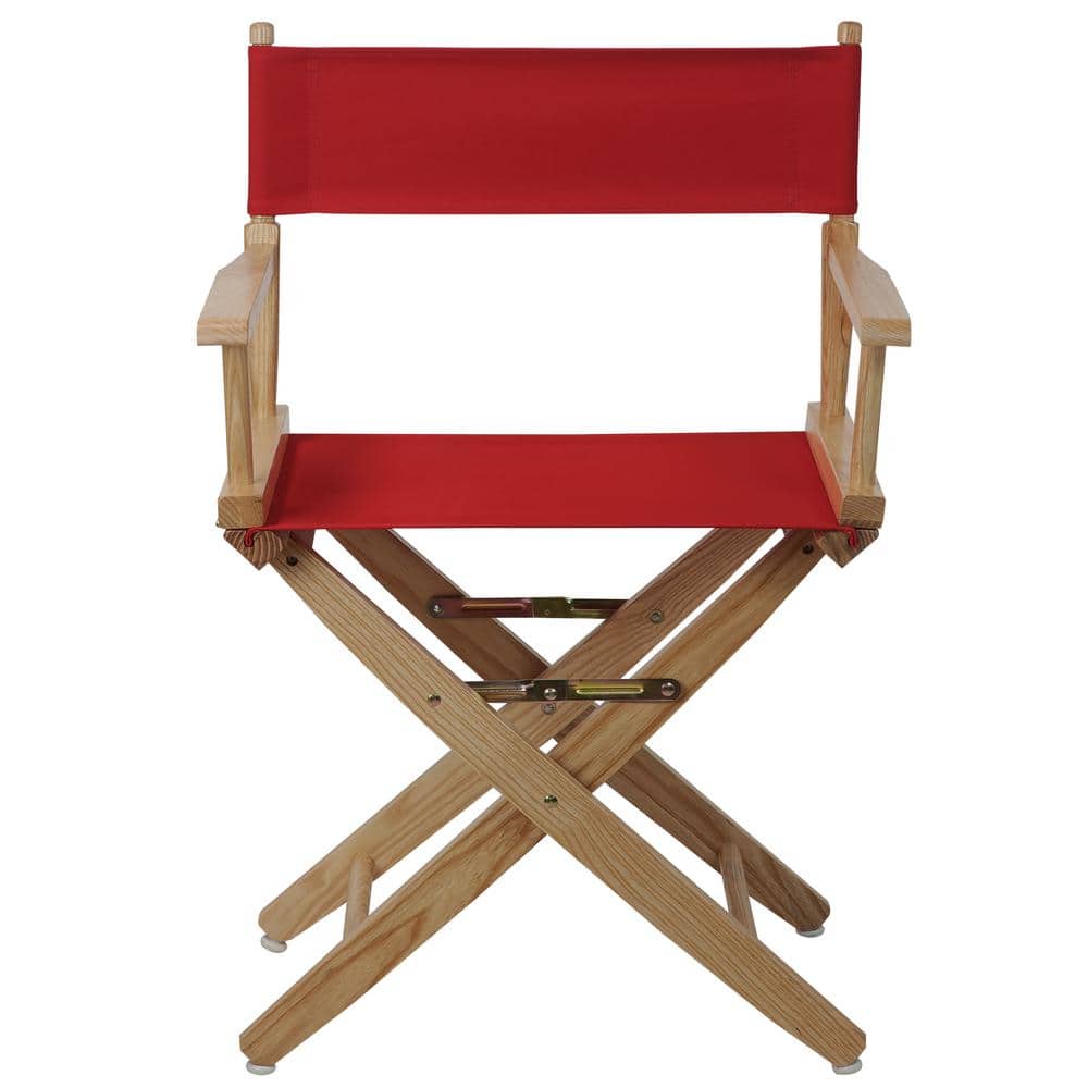Foldable Classic Director's Chair in Natural Wood with Red Accents