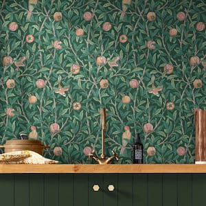 William Morris At Home Bird and Pomegranate Deep Green Wallpaper Sample