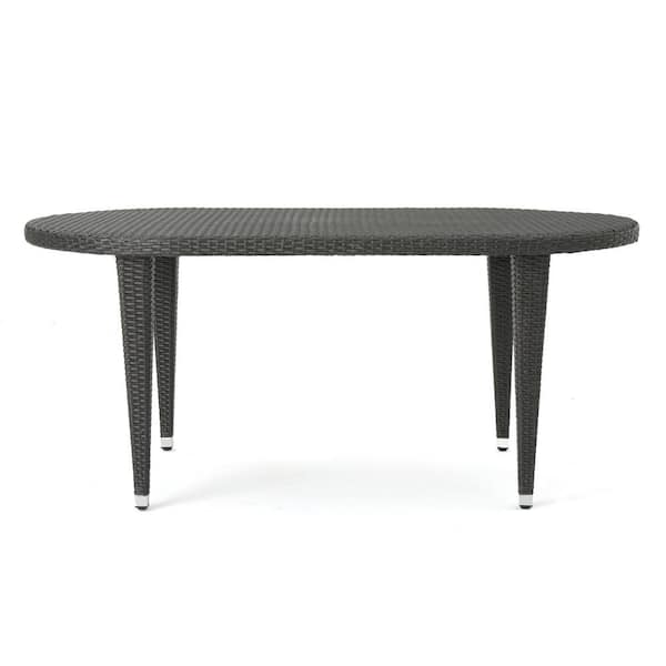 Unbranded Grey PE Rattan Wicker Iron Oval Outdoor Dining Table
