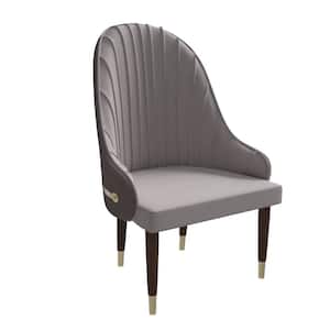 Dining Chair Upholstered in Leather Seat with Elegant Ripple Back Design and Gold Accents Elara Series, Taupe