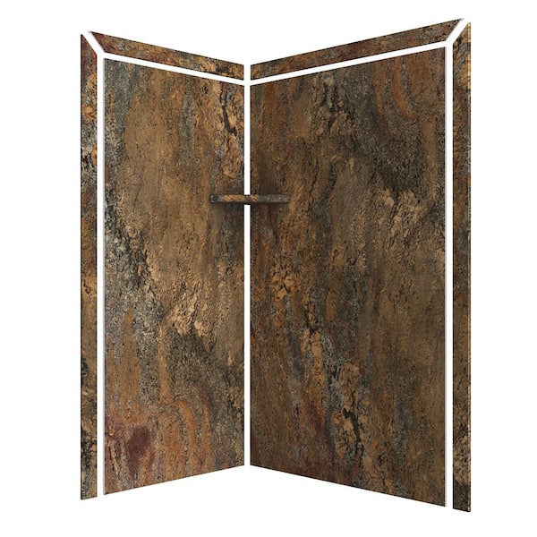 Elegance 36 in. x 48 in. x 80 in. 7-Piece Easy Up Adhesive Corner Shower Wall Surround in Crema Bordeaux