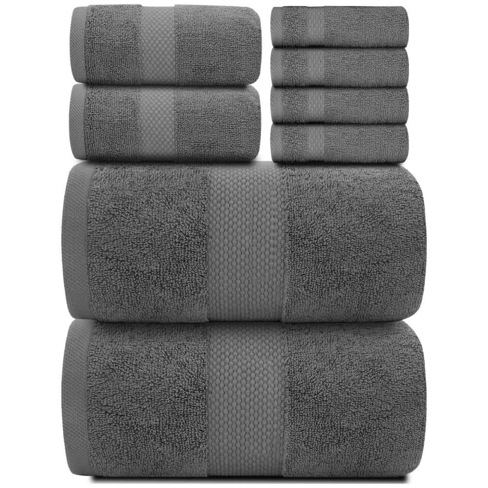 8-Piece Dark Gray 100% Combed Cotton Towel Set