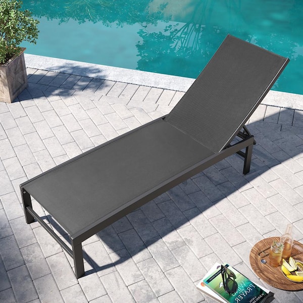 Pellebant 1-Piece Adjustable Aluminum Outdoor Chaise Lounge with Black Textilence