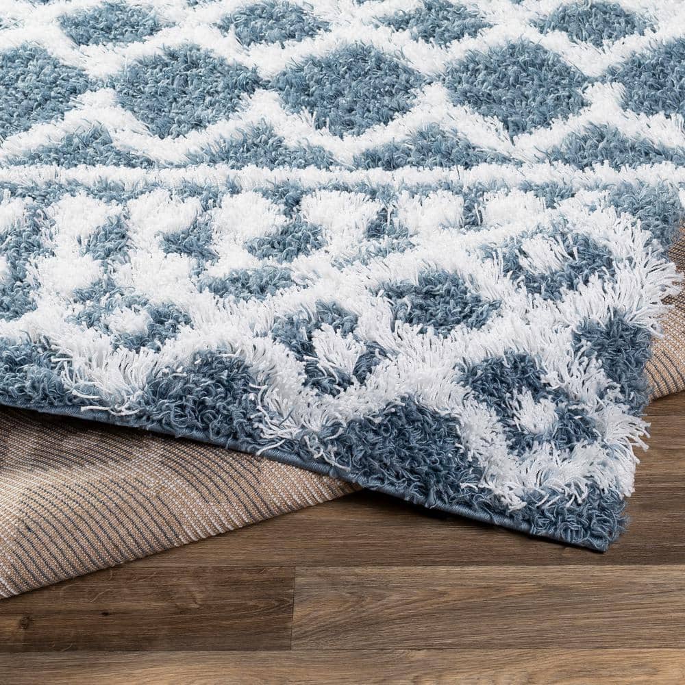 Denim and White Moroccan Shag Rectangular Area Rug