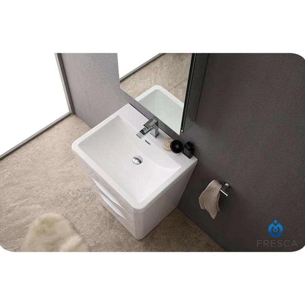 Milano 26" Glossy White MDF Freestanding Bathroom Vanity Base