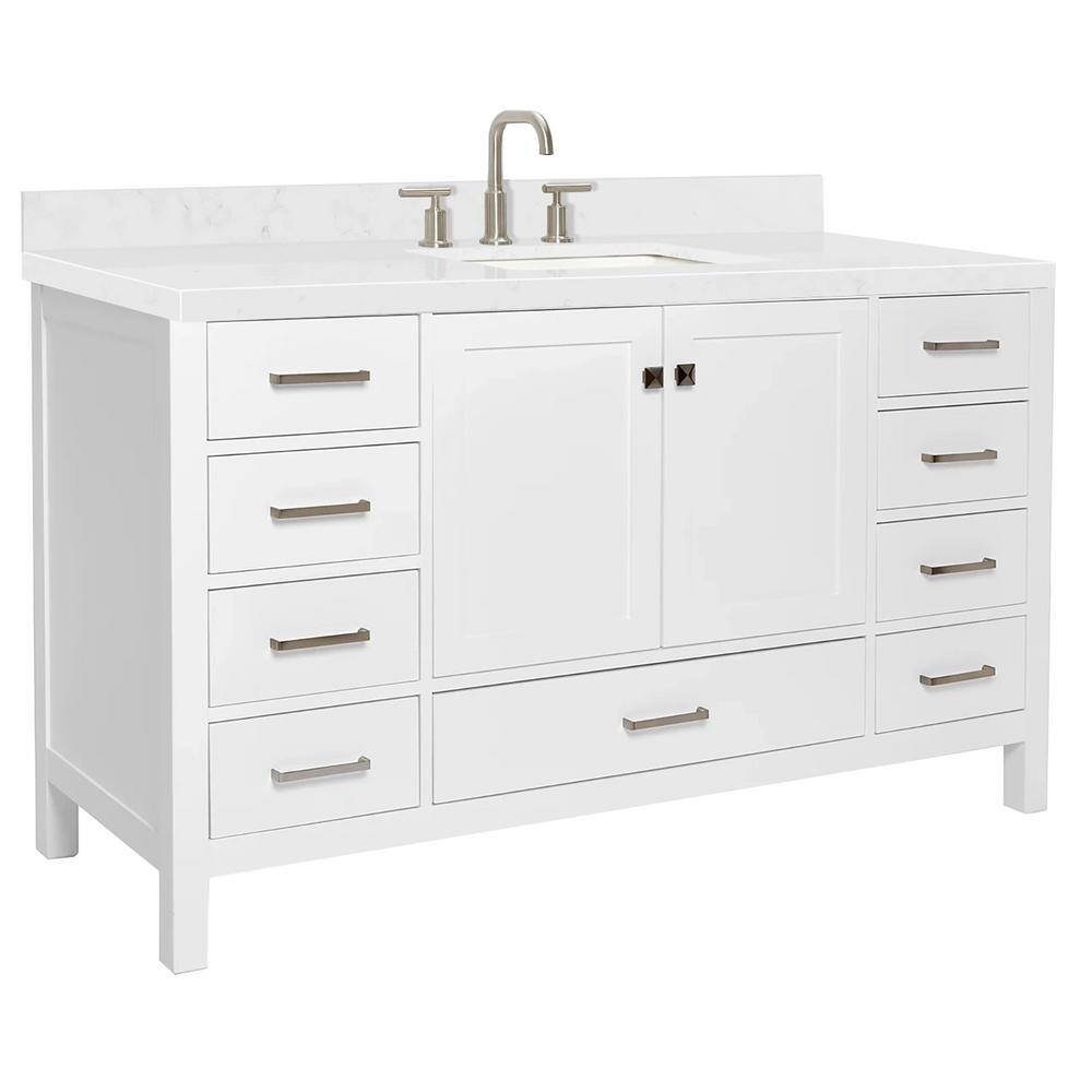 Cambridge 60" White Hardwood Single Basin Vanity with Quartz Top