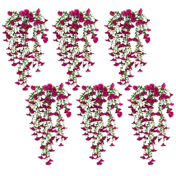 30 in. Pink UV Resistant Artificial Morning Glory Hanging Plant (Indoor/Outdoor)-Set of 6