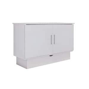 Madrid White Wood Frame Full Size Murphy Bed Cabinet with storage drawer W 58 in. x D 23 in. x H 39 in.
