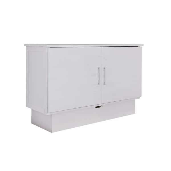 Creden-ZzZ Madrid White Wood Frame Full Size Murphy Bed Cabinet with storage drawer W 58 in. x D 23 in. x H 39 in.
