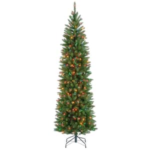 6.5 ft. Kingswood Fir Pencil Artificial Christmas Tree with Multicolor Lights