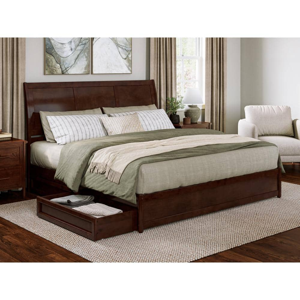 AFI Andorra Walnut Brown Solid Wood Frame King Platform Bed with Panel ...