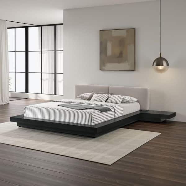 Benjara Nia Black and Gray Faux Leather Wood Frame King Size