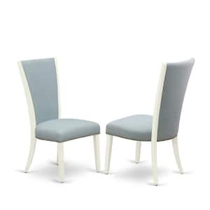 Linen White, Parson Dining Chairs - Nailhead Trim Baby Blue Linen Fabric Padded Chairs, Set Of 2