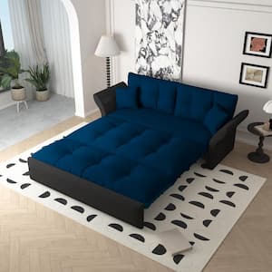 74.8 in. Blue Velvet Queen Size Sofa Bed Convertible Loveseat with 2-Soft Pillows