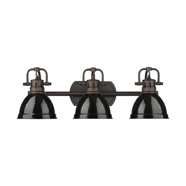 Duncan 8.25 in. 3 Light Rubbed Bronze Vanity Light with Black Shade