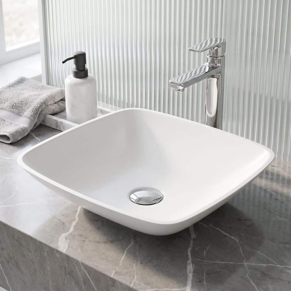 VIGO Hyacinth Modern White Matte Stone 14 in. L x 14 in. W x 4 in